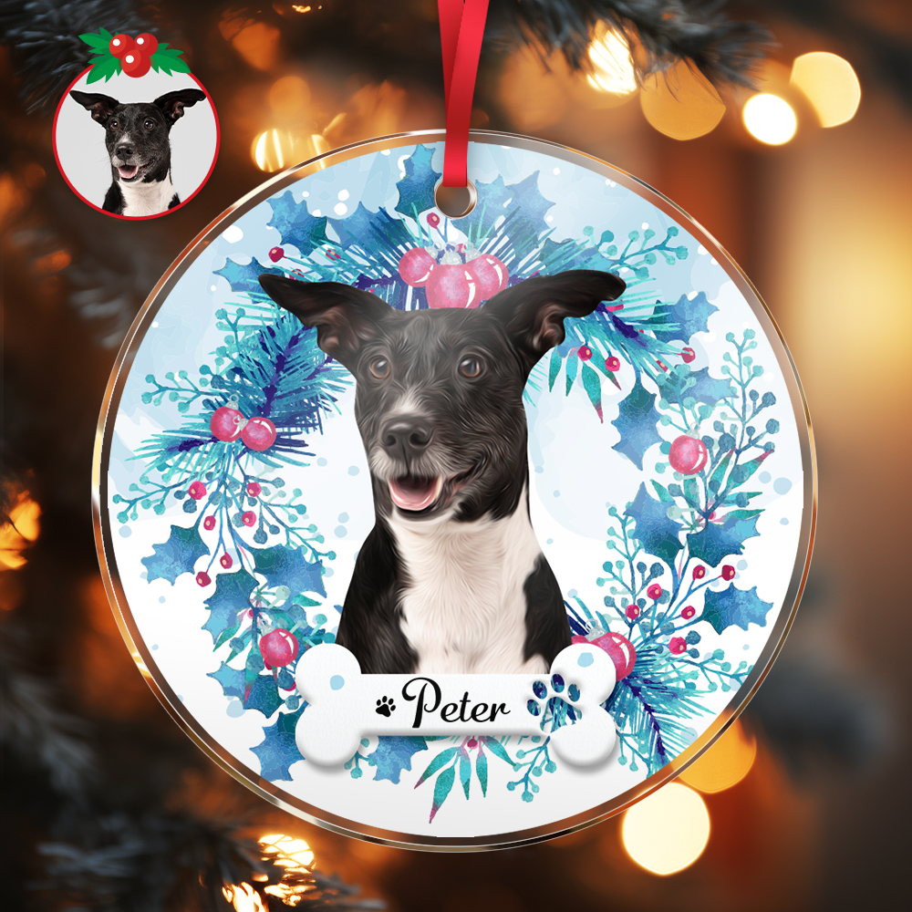 Personalized Pet Photo & Name Acrylic Christmas Ornament – Custom Pet Memorial Tree Decoration