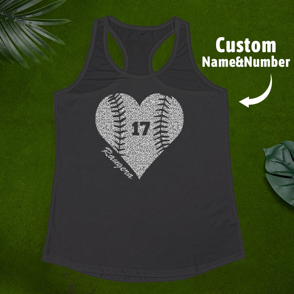 Personalized Tank Top Glitter Baseball Softball Heart Women's Vest Gift for Sport Lovers