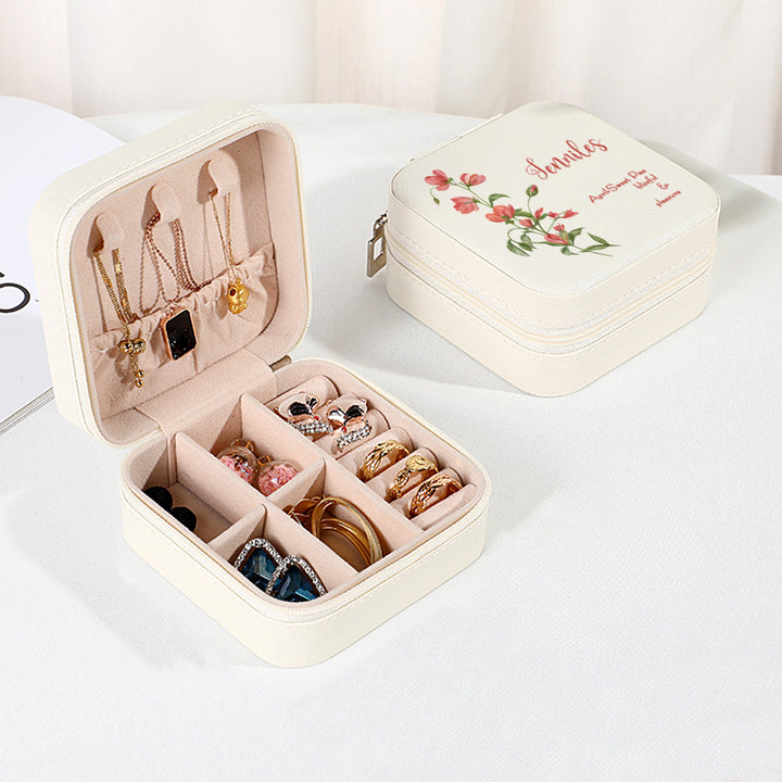 Personalized Birth Flower PU Leather Jewelry Box Bridesmaid Gift for Her