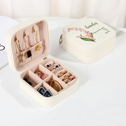 Personalized Birth Flower PU Leather Jewelry Box Bridesmaid Gift for Her