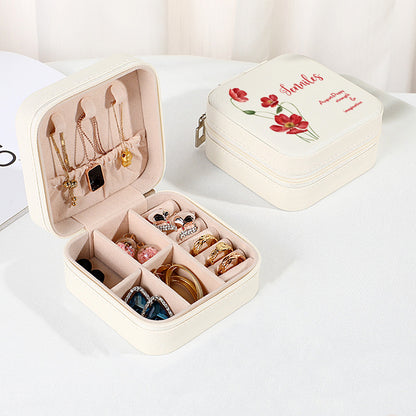 Personalized Birth Flower PU Leather Jewelry Box Bridesmaid Gift for Her