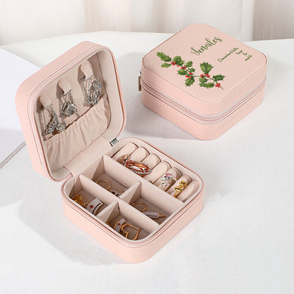 Personalized Birth Flower PU Leather Jewelry Box Bridesmaid Gift for Her