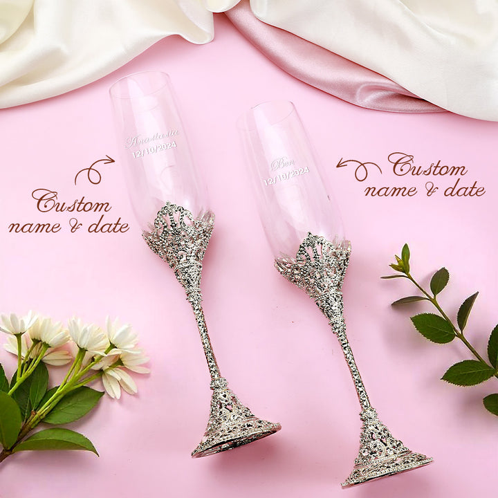 Personalized Champagne Flutes Toasting Glasses Wedding Gift for Bride and Groom