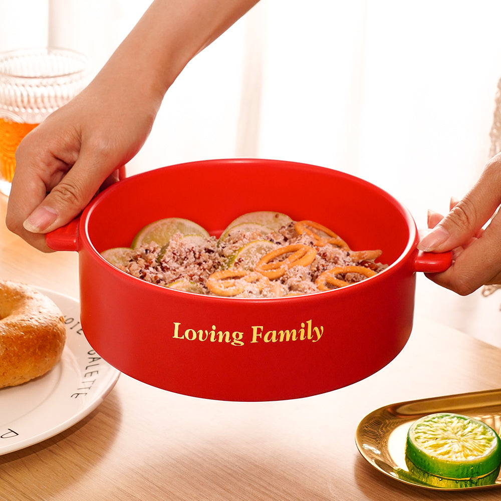 Custom Engraved Plate Binaural Ceramic Bowl Tableware Home Decoration