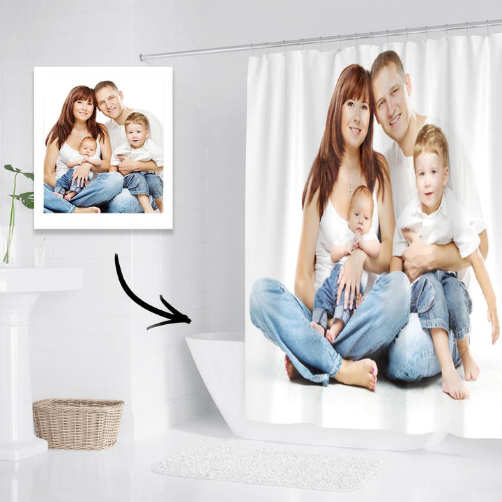 Custom Photo Shower Curtain Personalized Polyester Waterproof Backdrop - 6 Sizes
