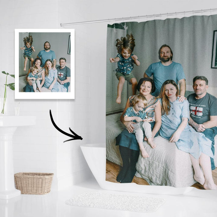 Custom Photo Shower Curtain Personalized Polyester Waterproof Backdrop - 6 Sizes