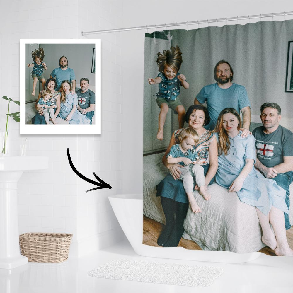 Custom Photo Shower Curtain Personalized Polyester Waterproof Backdrop - 6 Sizes