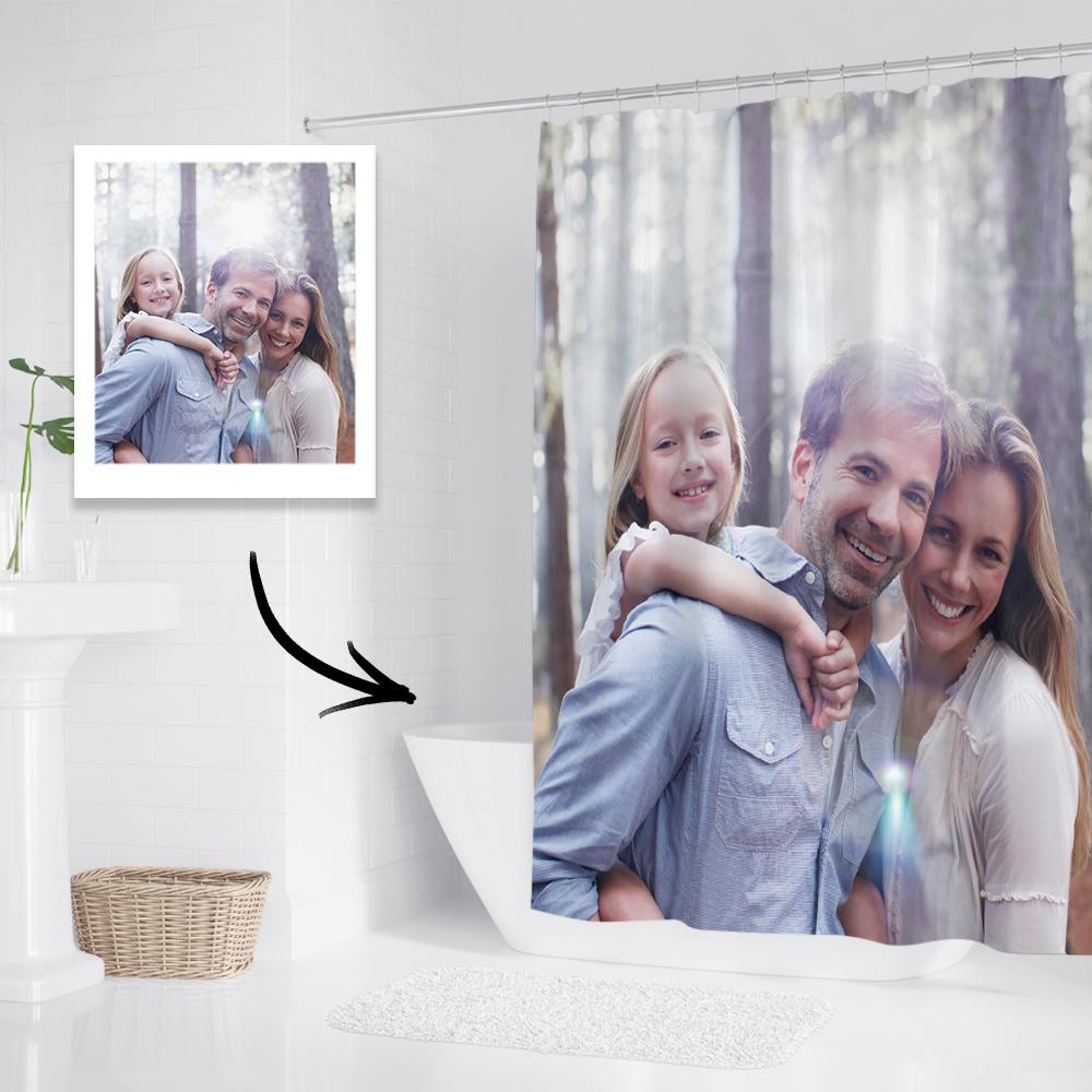 Custom Photo Shower Curtain Personalized Polyester Waterproof Backdrop - 6 Sizes