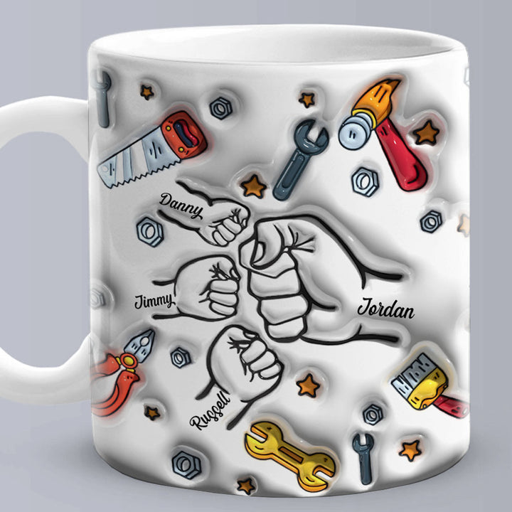 Personalized Names 1-6 Kids Custom 3D Inflated Effect Printed Mug - Perfect Father's Day Gift