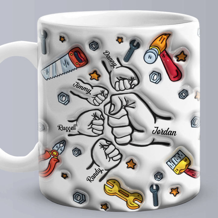 Personalized Names 1-6 Kids Custom 3D Inflated Effect Printed Mug - Perfect Father's Day Gift