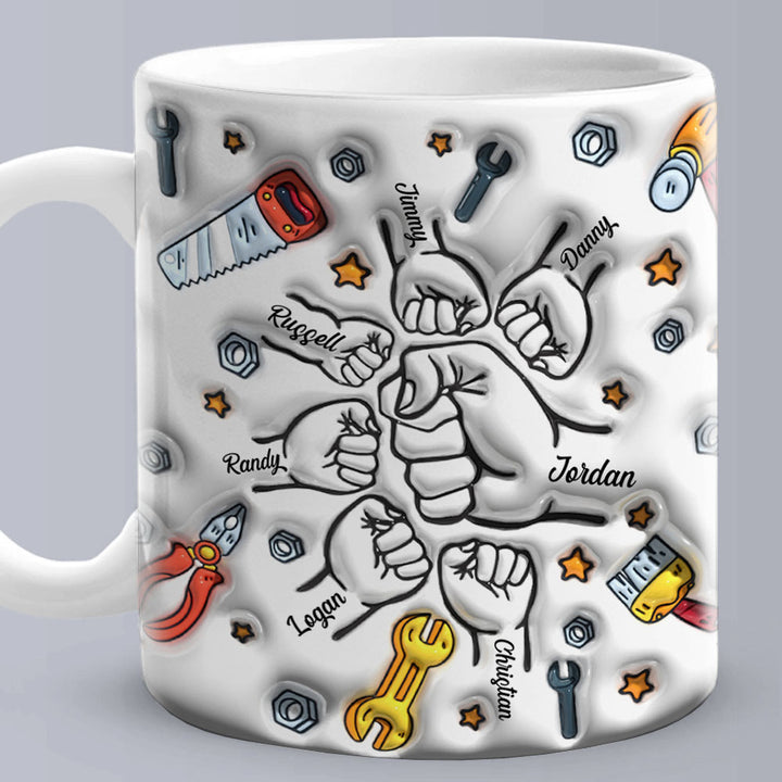 Personalized Names 1-6 Kids Custom 3D Inflated Effect Printed Mug - Perfect Father's Day Gift