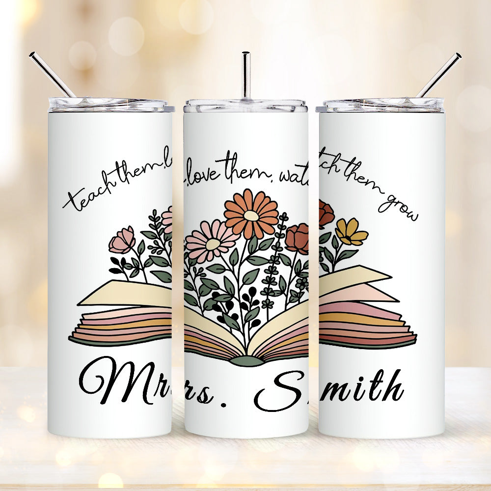 Personalized Wildflowers 20oz Name Skinny Tumbler with Straw Appreciation Gift for Teacher Back to School Gift