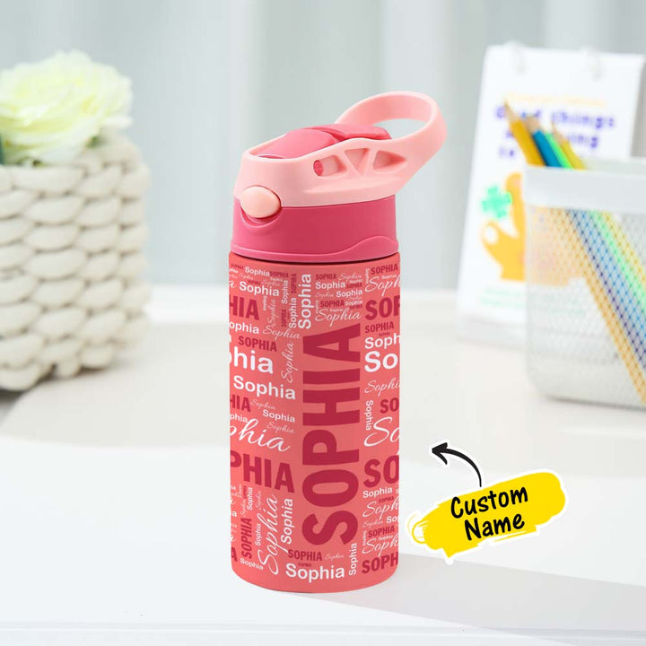 Personalized 12oz Water Bottle with Silicone Straw Name Water Bottle Gift for Kids