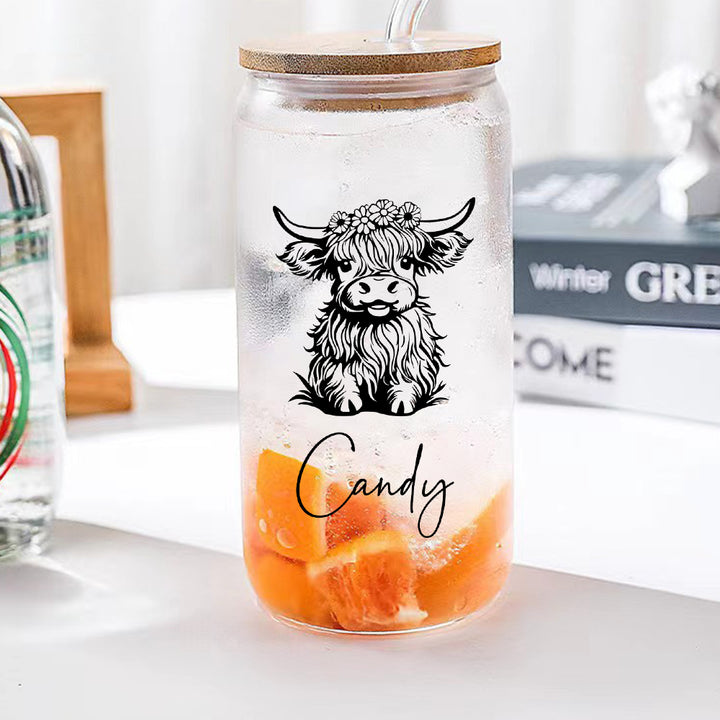Custom Highland Cow Tumbler with Name Clear Can Glass Gift for Highland Cow Lovers