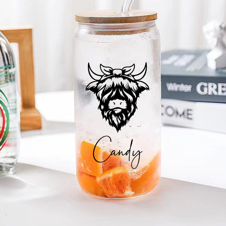 Personalized Highland Cow Tumbler with Name Clear Can Glass Gift for Highland Cow Lovers