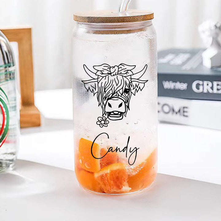 Personalized Highland Cow Tumbler with Name Clear Can Glass Gift for Highland Cow Lovers