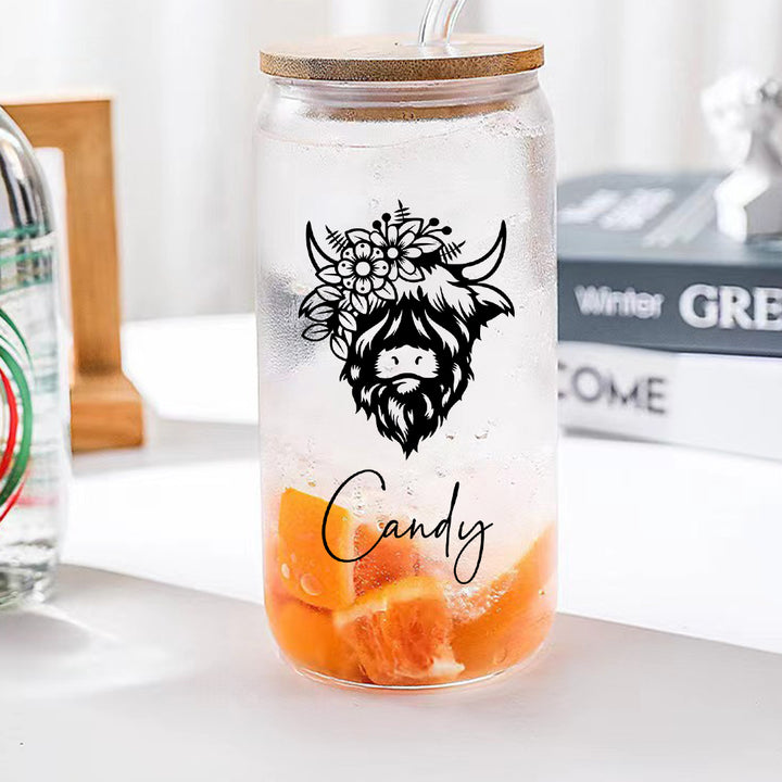 Personalized Highland Cow Tumbler with Name Clear Can Glass Gift for Highland Cow Lovers