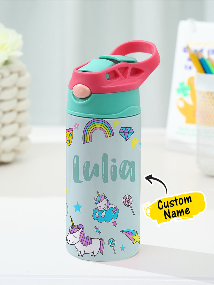 Personalized Name Cartoon Rainbow Unicorn Stainless Steel Tumbler – 350ML Insulated Cup with Custom Design