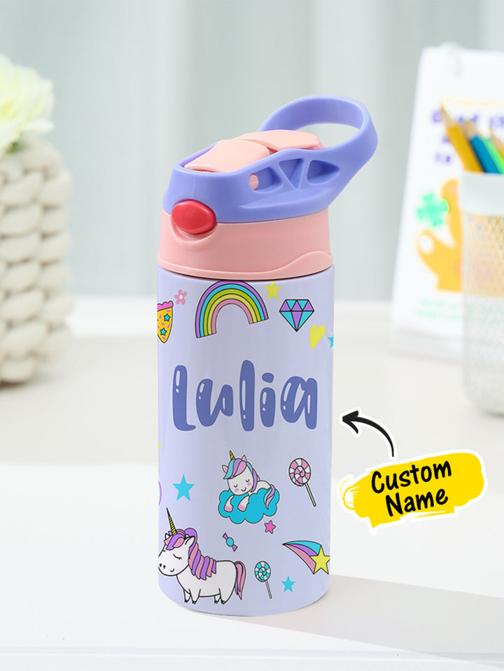 Personalized Name Cartoon Rainbow Unicorn Stainless Steel Tumbler – 350ML Insulated Cup with Custom Design