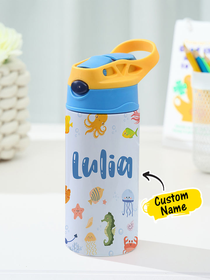 Personalized Name Cartoon Ocean Animals Stainless Steel Tumbler – 350ML Insulated Cup with Custom Design