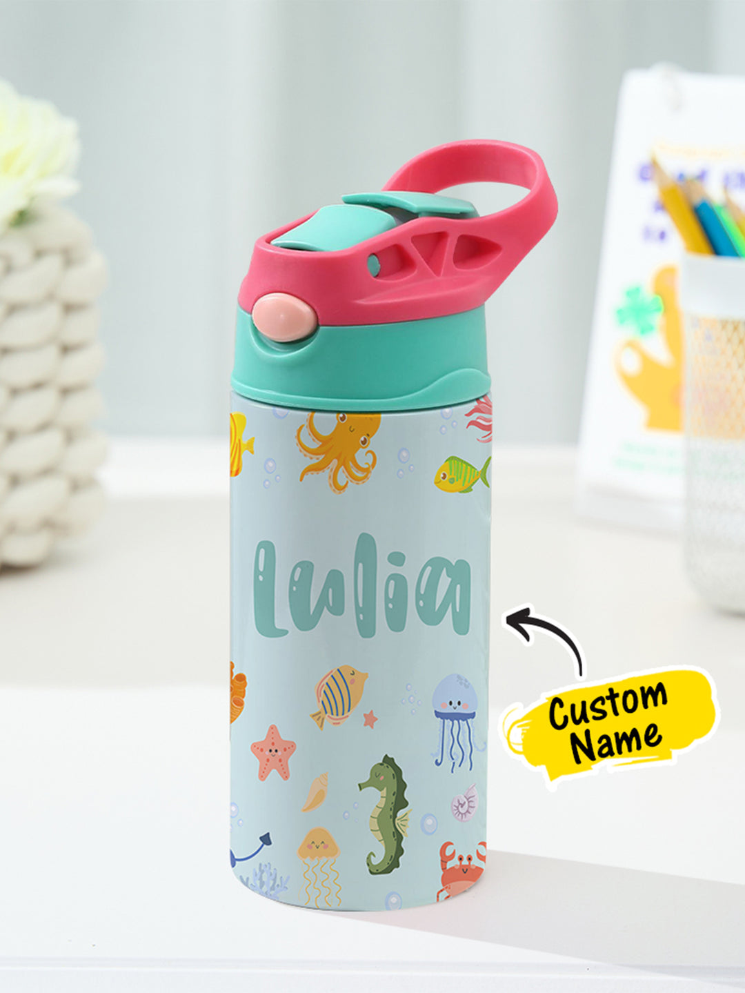 Personalized Name Cartoon Ocean Animals Stainless Steel Tumbler – 350ML Insulated Cup with Custom Design