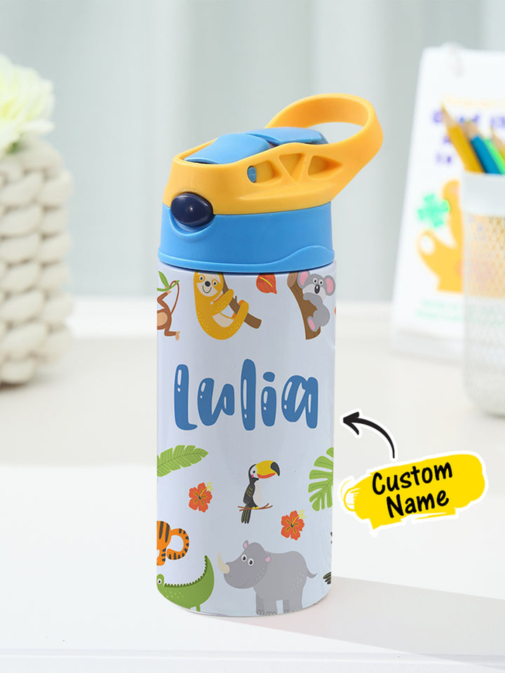 Personalized Name Cartoon Zoo Animals Stainless Steel Tumbler – 350ML Insulated Cup with Custom Design