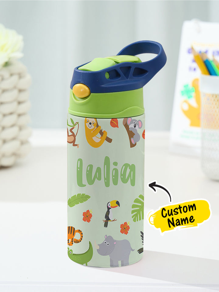 Personalized Name Cartoon Zoo Animals Stainless Steel Tumbler – 350ML Insulated Cup with Custom Design
