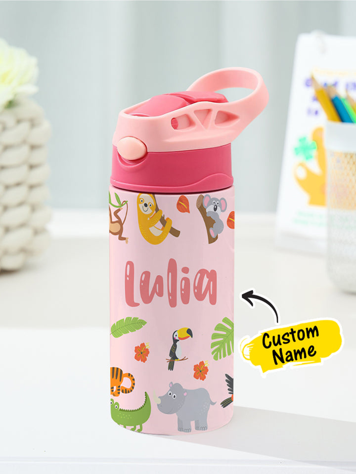 Personalized Name Cartoon Zoo Animals Stainless Steel Tumbler – 350ML Insulated Cup with Custom Design