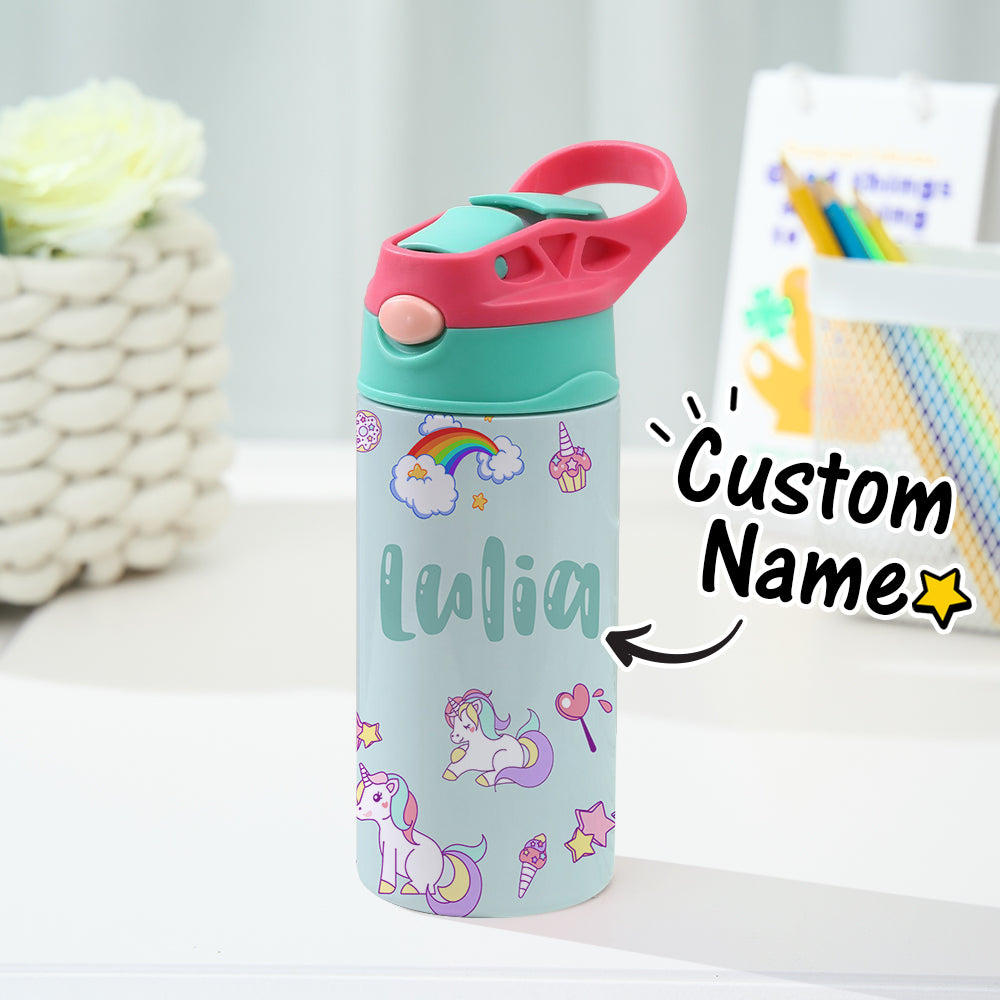 Custom Name Rainbow Unicorn Stainless Steel Water Cup Children's Day Gift for Kids