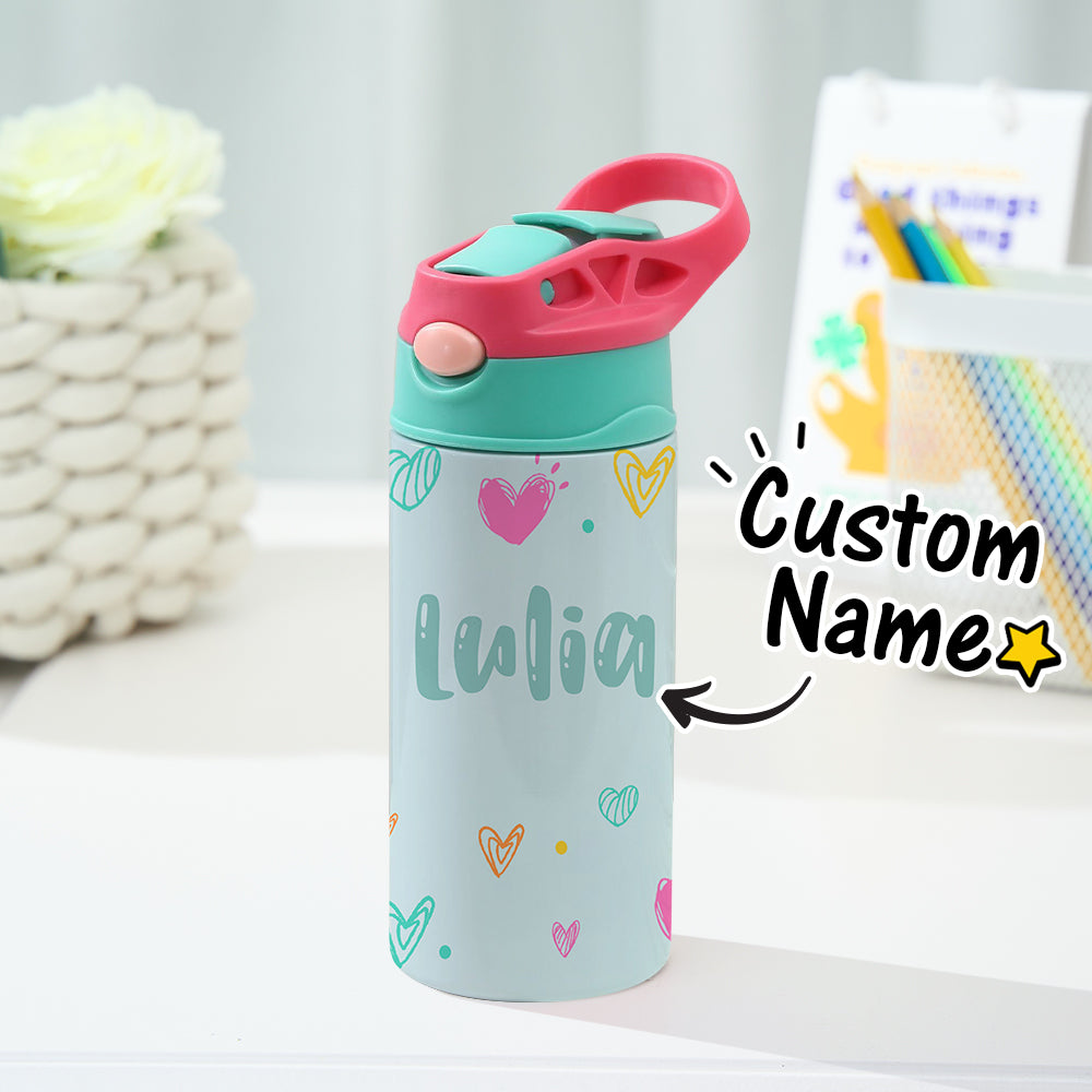 Custom Name Heart Stainless Steel Water Cup Children's Day Gift for Kids