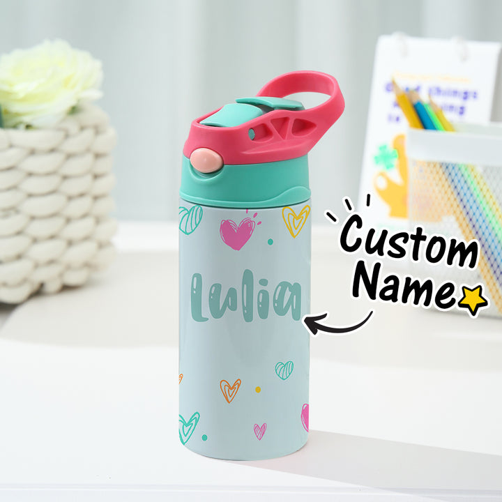 Custom Name Heart Stainless Steel Water Cup Children's Day Gift for Kids