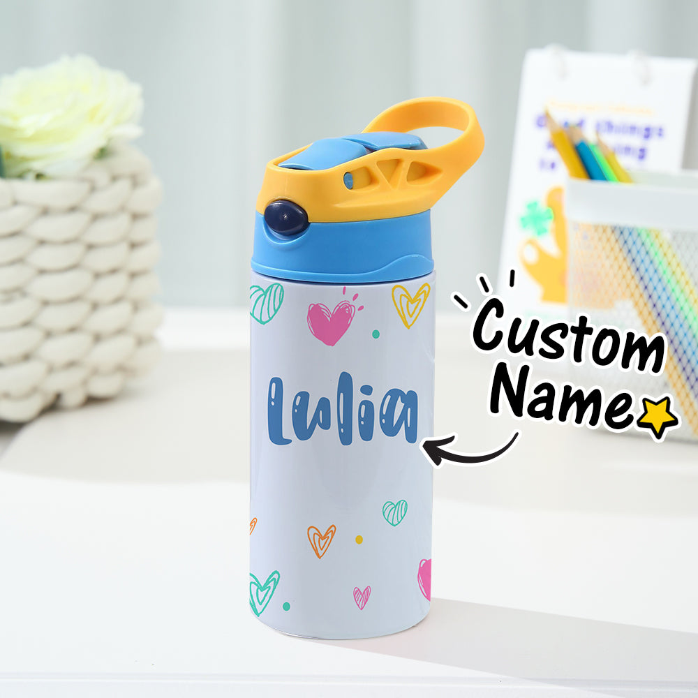 Custom Name Heart Stainless Steel Water Cup Children's Day Gift for Kids