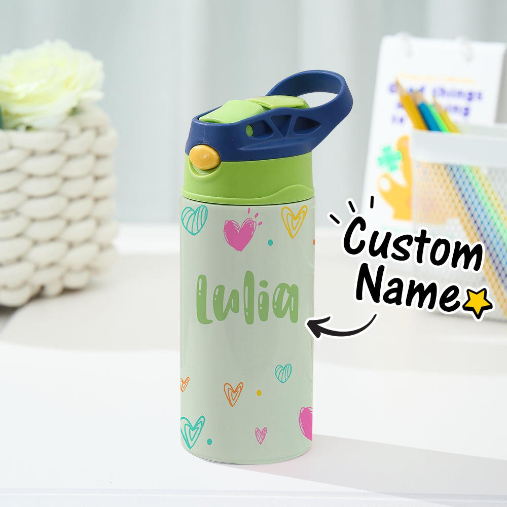 Custom Name Heart Stainless Steel Water Cup Children's Day Gift for Kids