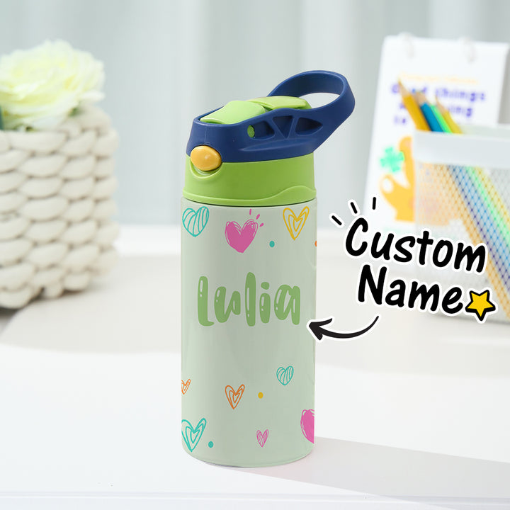 Custom Name Heart Stainless Steel Water Cup Children's Day Gift for Kids