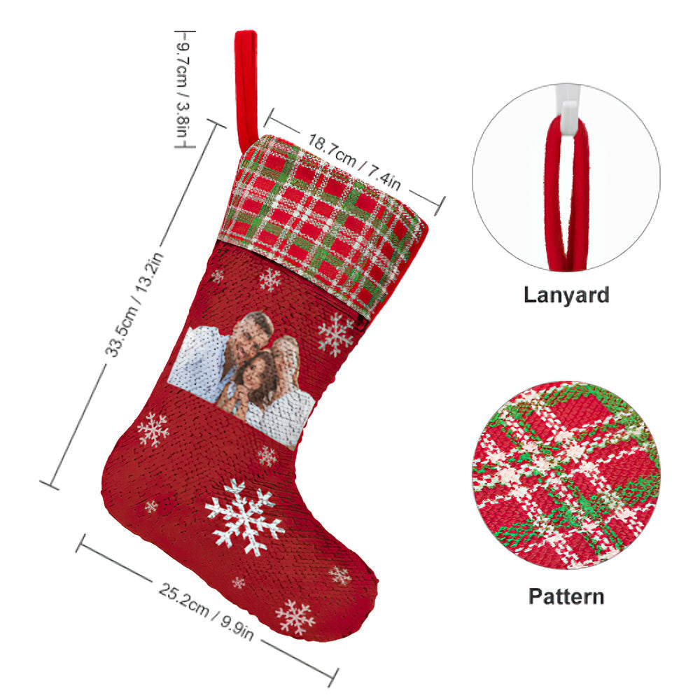 Custom Photo Sequin Christmas Stocking Personalized Red Christmas Decoration Sock