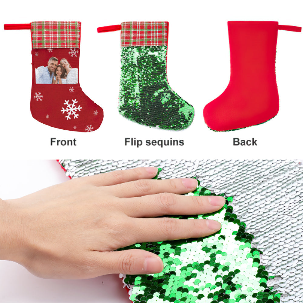 Custom Photo Sequin Christmas Stocking Personalized Red Christmas Decoration Sock