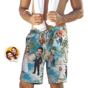 Custom Swim Cool Swimming Trunks With Face Personalized Beach Shorts Wedding Gifts