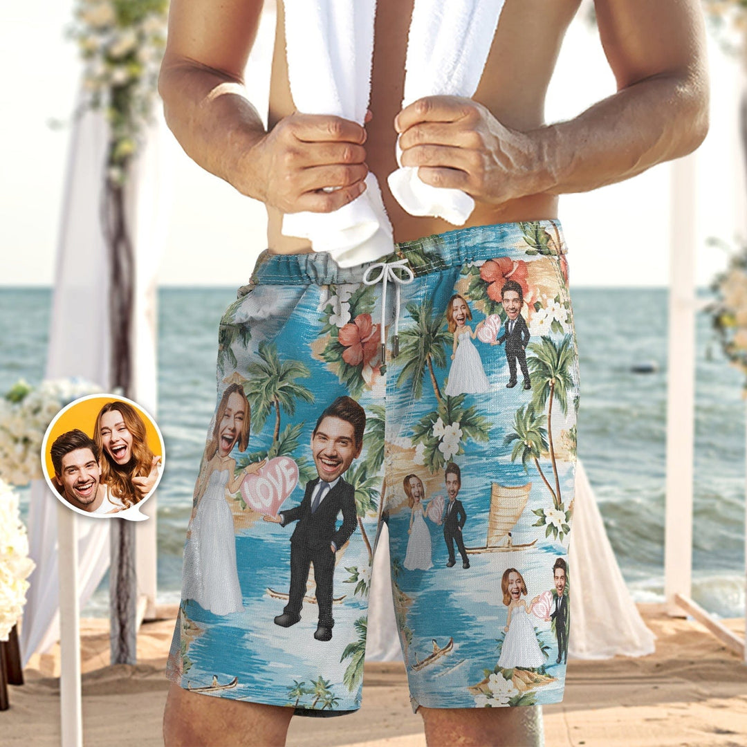 Custom Swim Cool Swimming Trunks With Face Personalized Beach Shorts Wedding Gifts