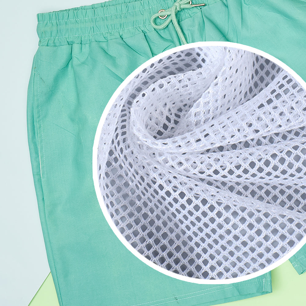 Custom Face Beach Shorts Personalized Swim Ring Green to Blue Gradient Swim Trunks