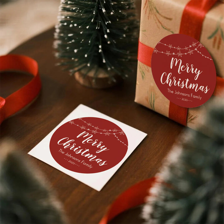 Custom Text Merry Christmas Stickers – Personalized 100 Round Labels for Christmas Gifts