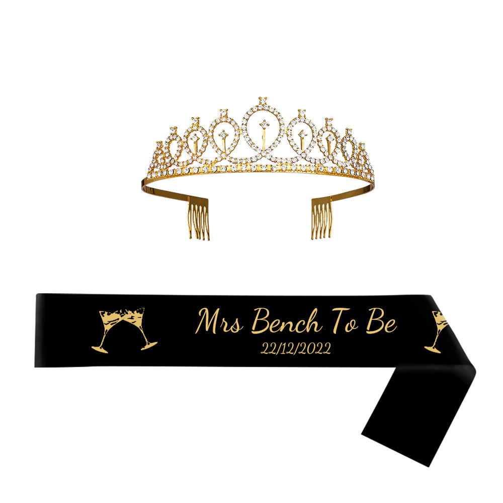 Custom Sash and Tiara Set Personalized Pattern Sash Rhinestone Crowns Party Decorations Kit for Women