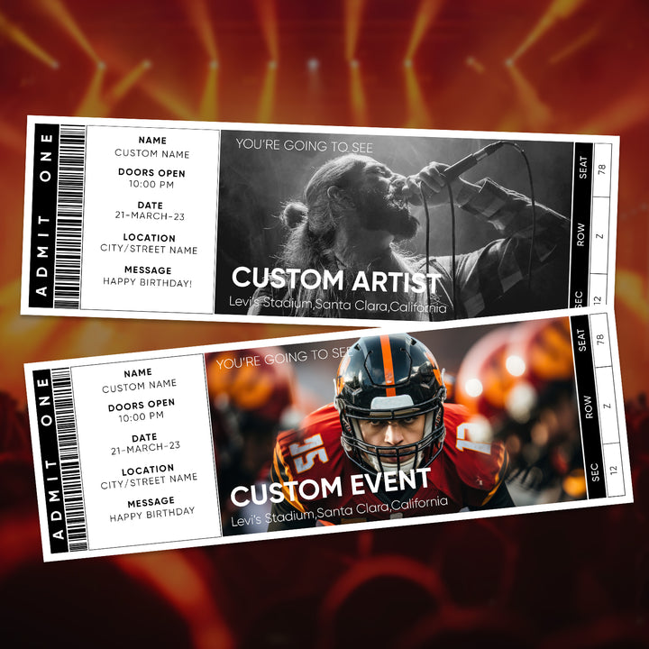 Personalized Photo & Text Custom Concert Ticket Keepsake – Memory Card for Special Moments