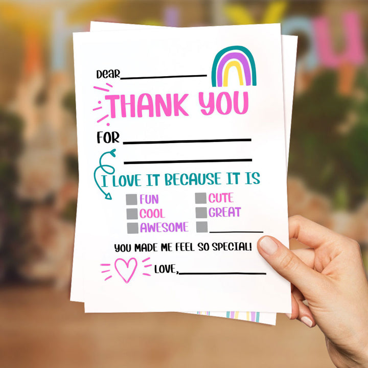 Rainbow Thank You Cards Fill In The Blank Thank You Gift Cards For Kids