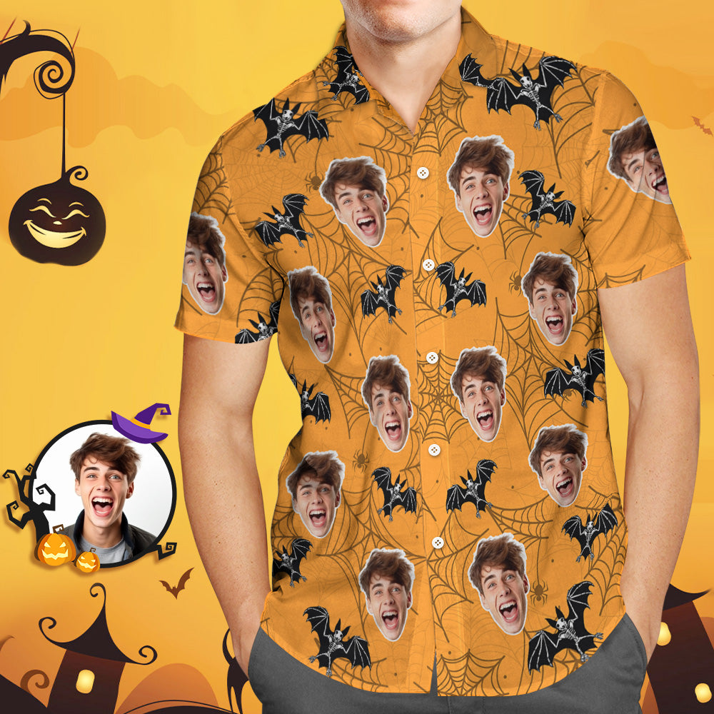 Custom Face Funny Halloween Photo Yellow Hawaiian Shirt Party Gift