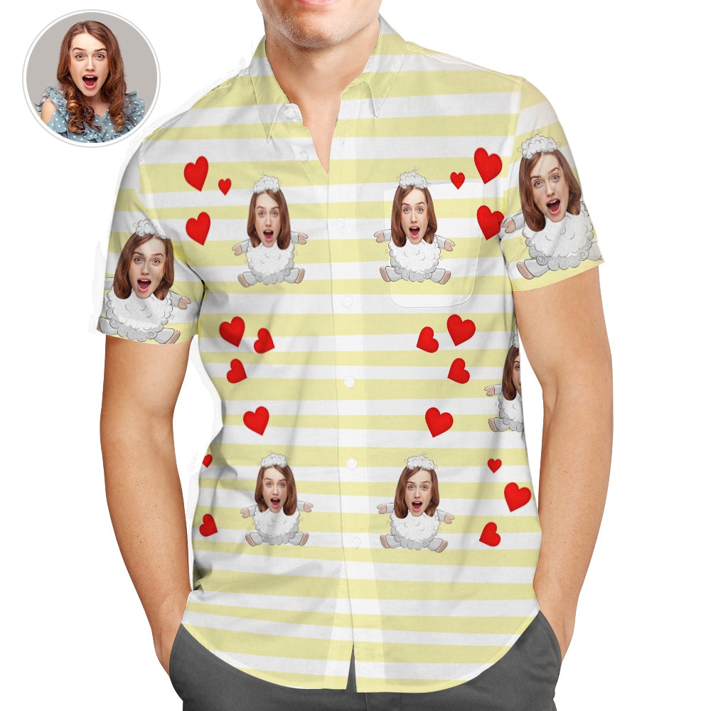 Personalized Photo Hawaiian Shirts, Sweet Sheep Shirts, Great Valentines Gift for Friends