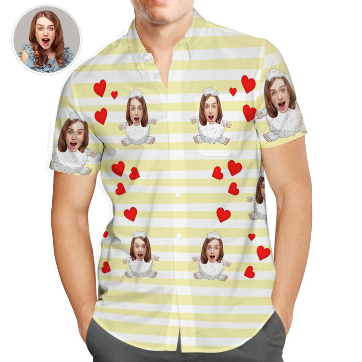 Personalized Photo Hawaiian Shirts, Sweet Sheep Shirts, Great Valentines Gift for Friends