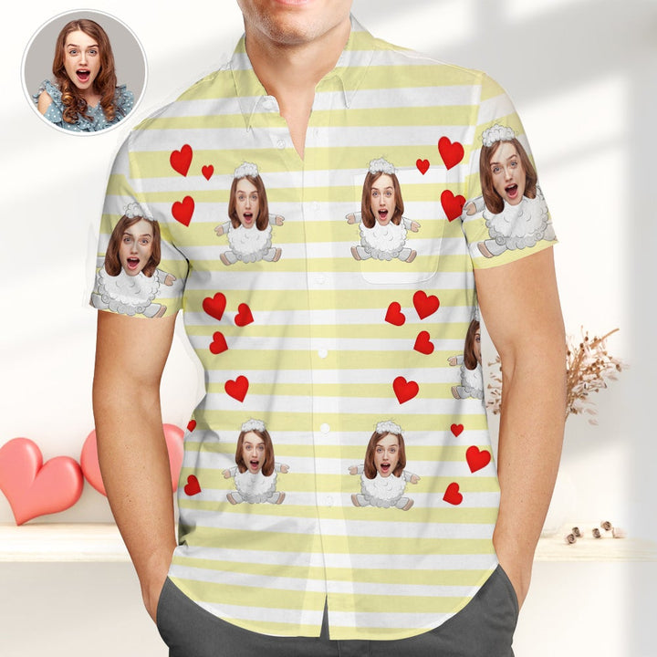 Personalized Photo Hawaiian Shirts, Sweet Sheep Shirts, Great Valentines Gift for Friends