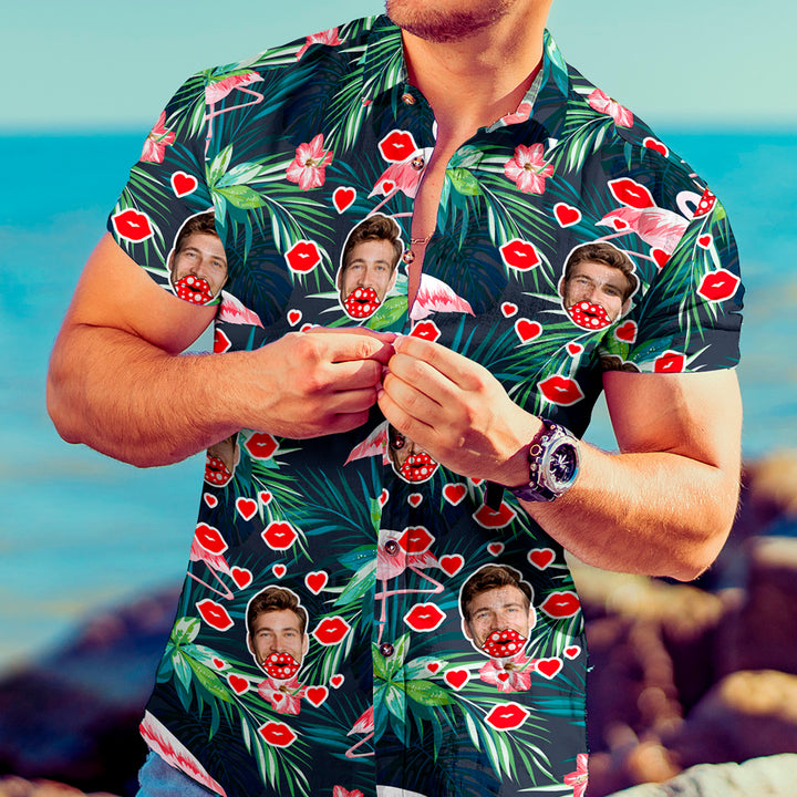 Personalized Hawaiian Shirt Custom Face Flamingo Floral Beach Shirt