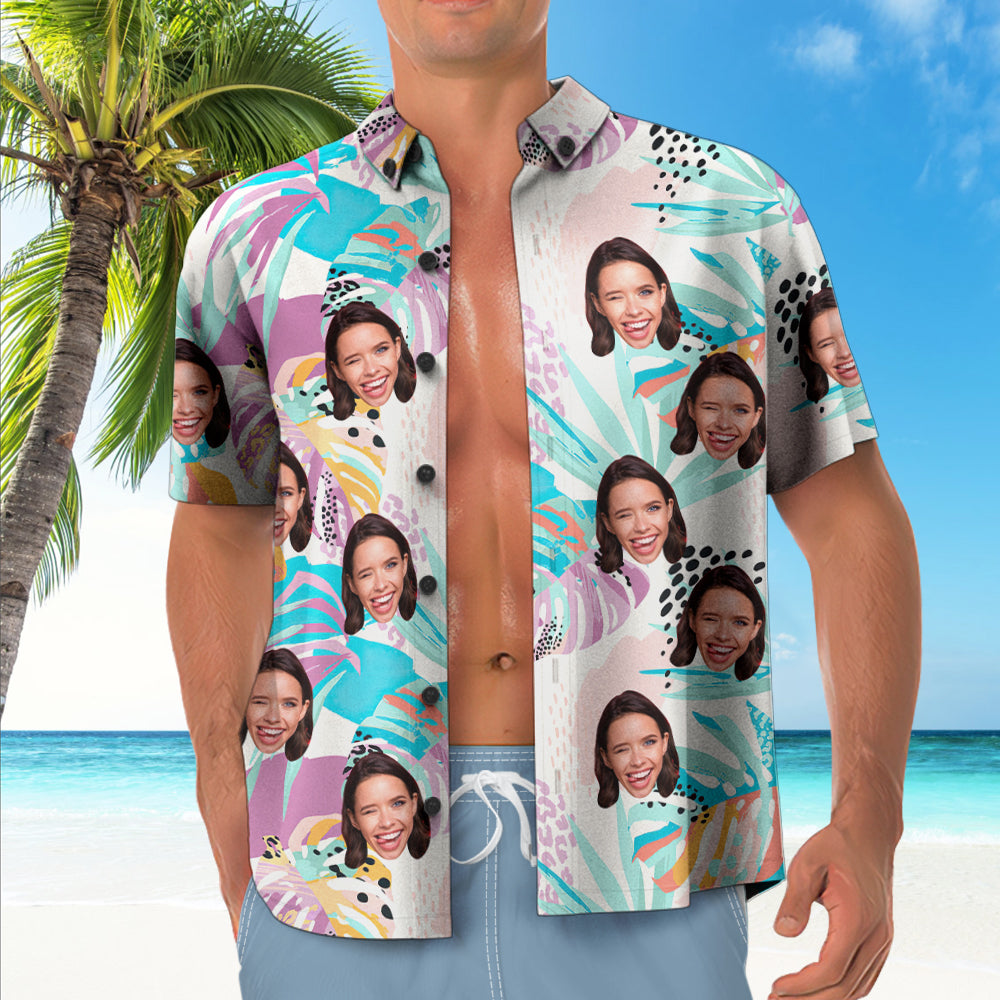 Personalized Photo Hawaiian Shirt Custom Face Tropical Pattern Hawaiian Shirt