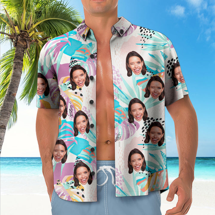 Personalized Photo Hawaiian Shirt Custom Face Tropical Pattern Hawaiian Shirt